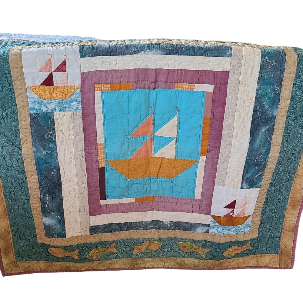 Hand quilted sailboat tapestry
